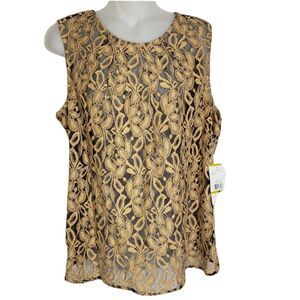 Evan Picone Womens Tank Top Size 14 Mesh Sheer Round Neck Sleeveless Career Tan